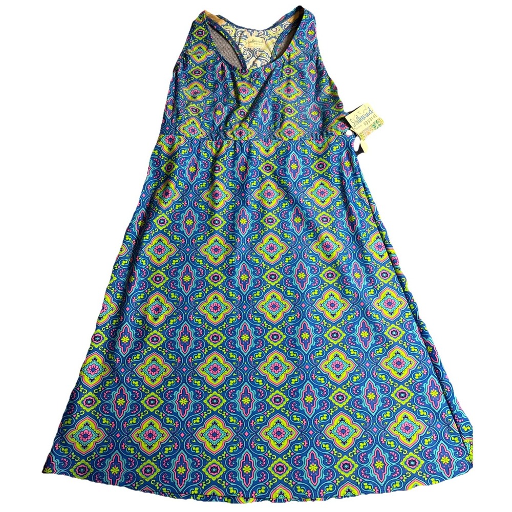 Southwind Apparel Sleeveless Racerback Dress Blue Kaleidoscope Floral Size Small